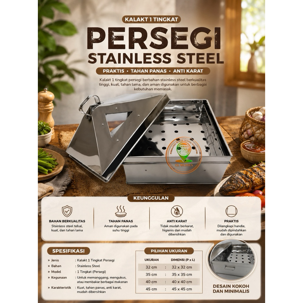 KLAKAT SUSUN 1 40CM / STEAMER / KUKUSAN KOTAK STAINLESS / KUKUSAN KOTAK / KUKUSAN BULAT