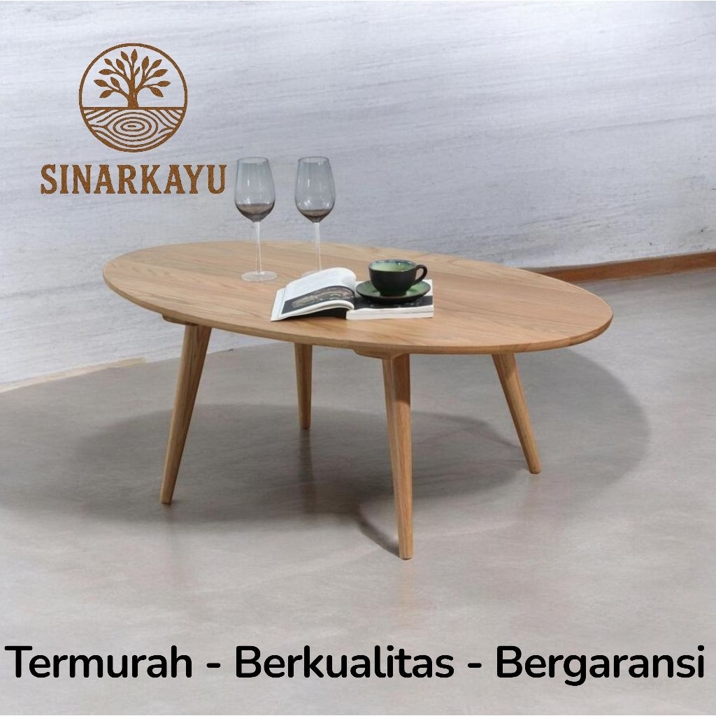 Meja Lesehan Meja Oval kayu minimalis meja cafe meja ultifungsi
