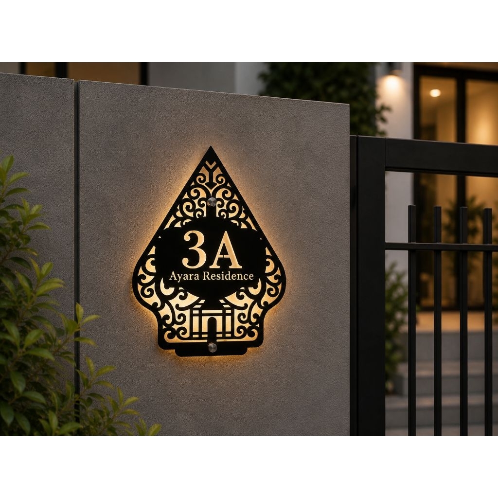 Nomor Rumah Akrilik Glossy Gunungan Lampu LED Acrylic