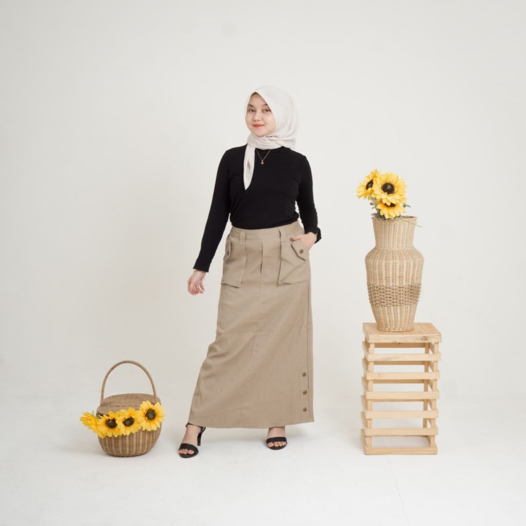 New saku timbul Rok cargo combat cotton | Rok bawahan polos katun | Rok span katun polos | Rok span 