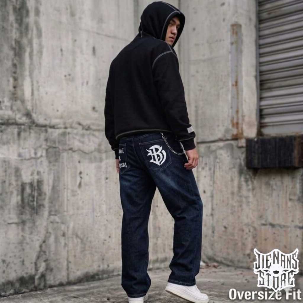 (UNISEX) Celana Jeans Gombrong Baggyjeans Skena Highwaist Celana Jeans Sablon Terbaru Model Petir