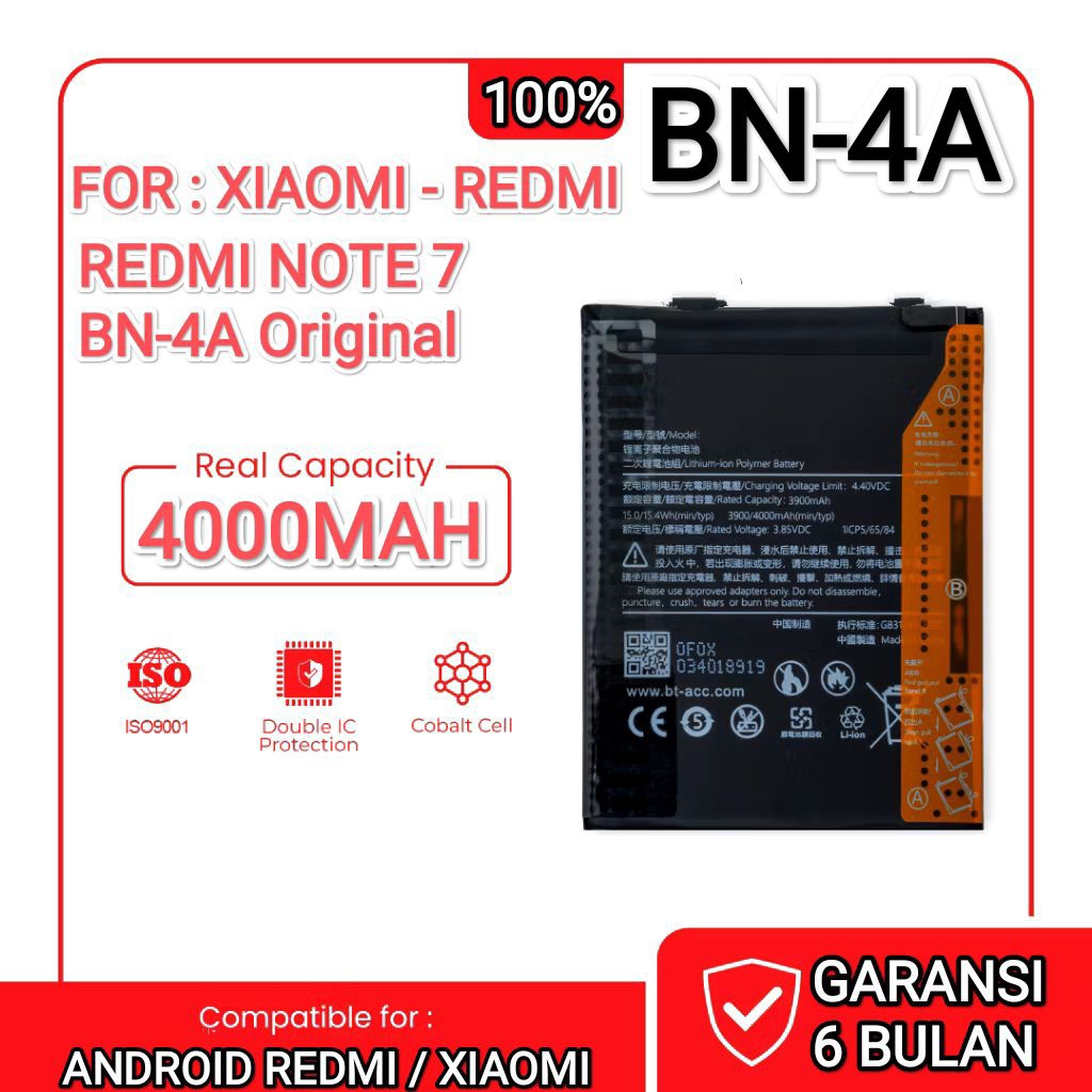 Batrai BATERAI REDMI NOTE 7/NOTE 7 PRO/NOTE 7S kode BN4A ORIGINAL 100% bukan ORI 99 ( KW )