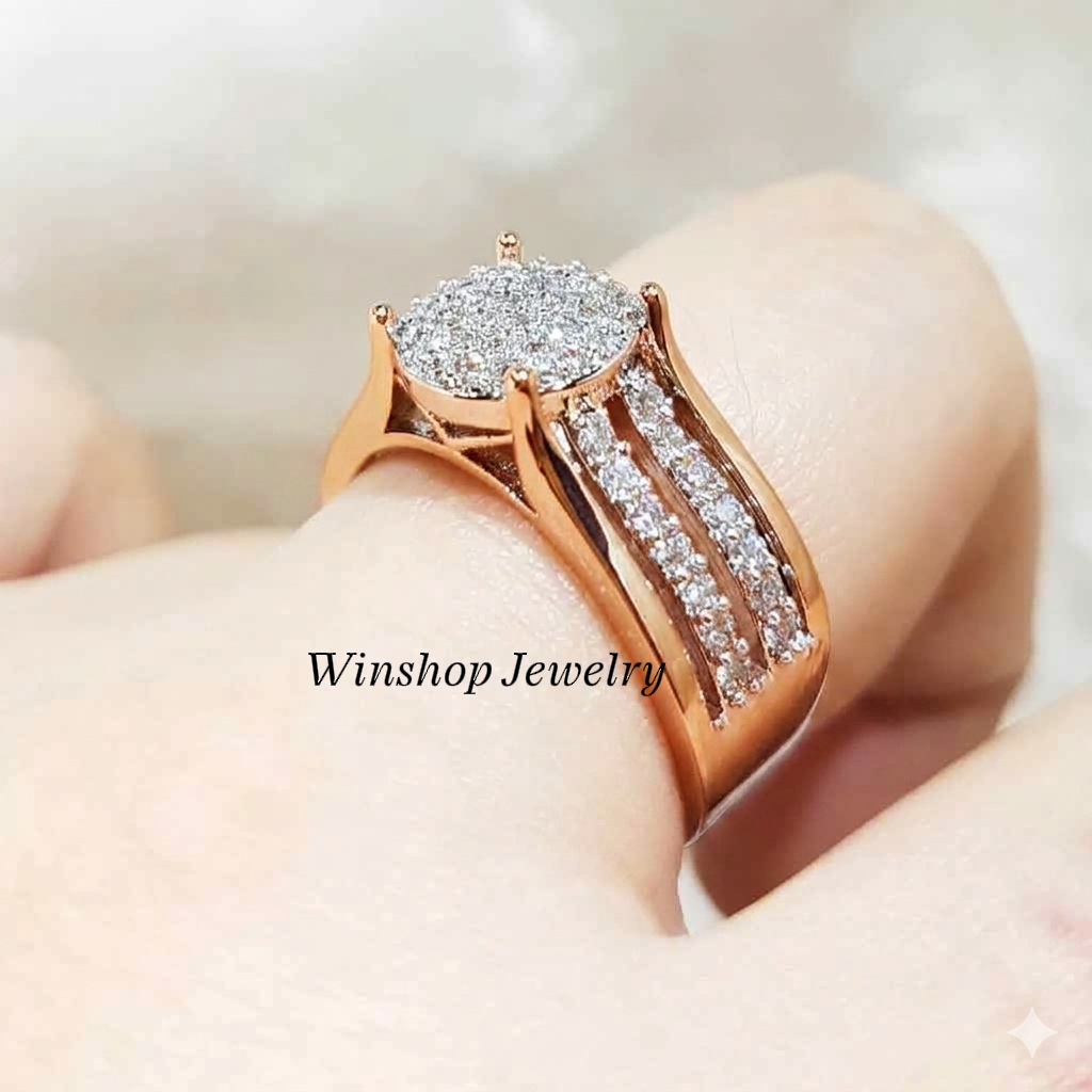 Cincin Berlian Swarovski Cincin Rosegold Wanita Cincin Pesta Mewah