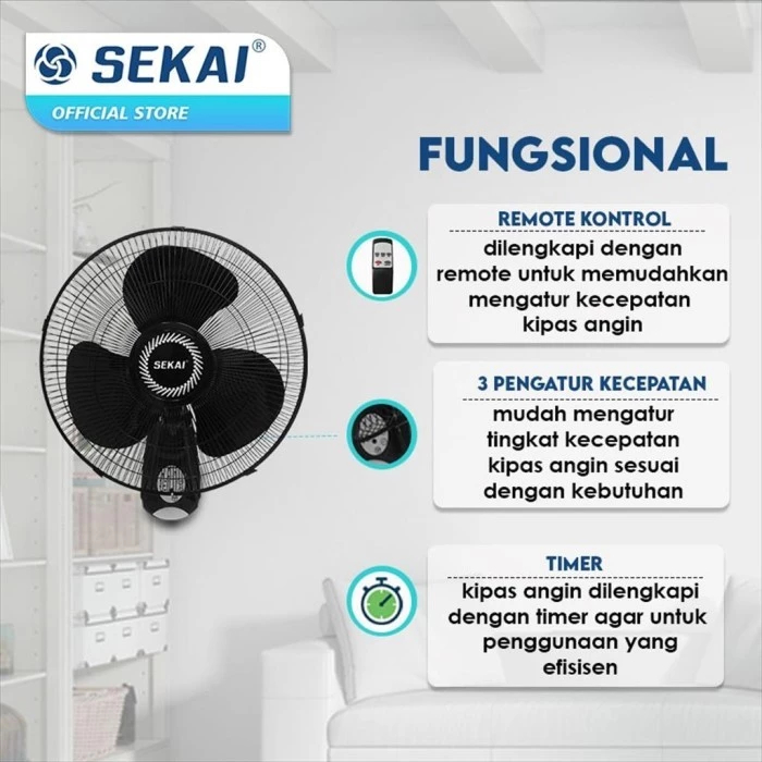 SEKAI WFN 1628 RC KIPAS ANGIN DINDING 16" WFN 1628 RC / WFN1628 + REMOTE CONTROL