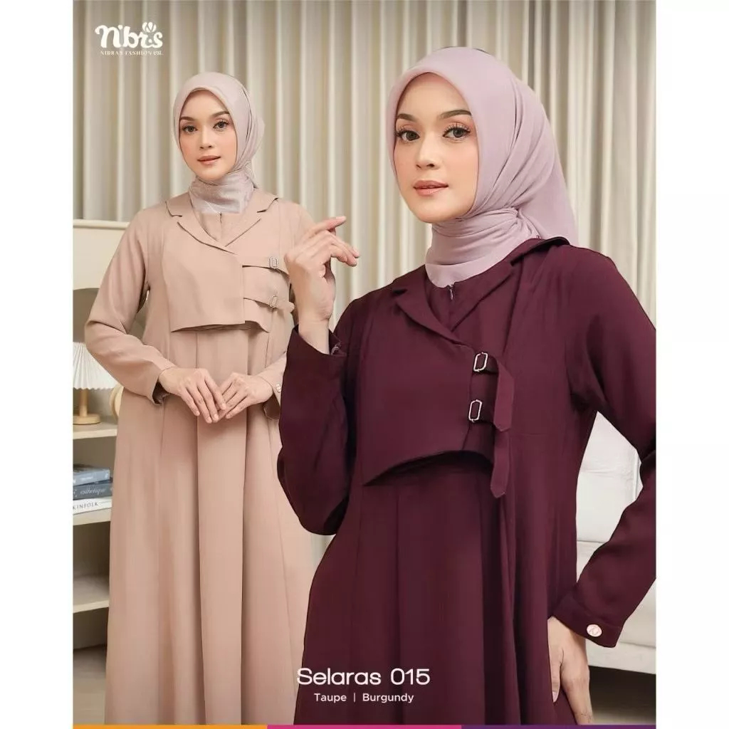 GAMIS MERK NIBRAS SELARAS 015 | GAMIS HARIAN PESTA OUTFIT KAJIAN WARNA MAROON BURGUNDY DAN TAUPE
