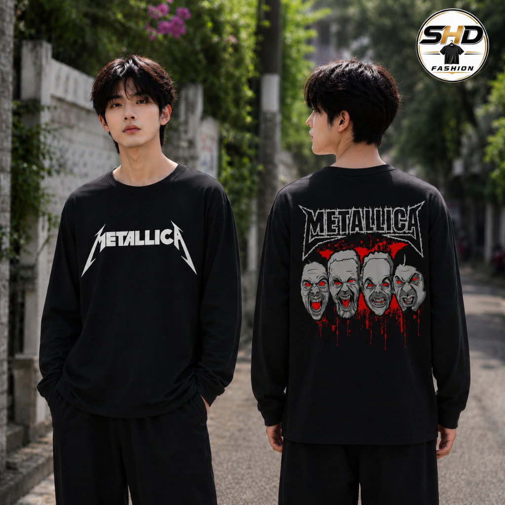 Kaos Metallica Lengan Panjang Oversize Pria Wanita Cotton Combed 24S Premium Baju Band Metal Rock Hi