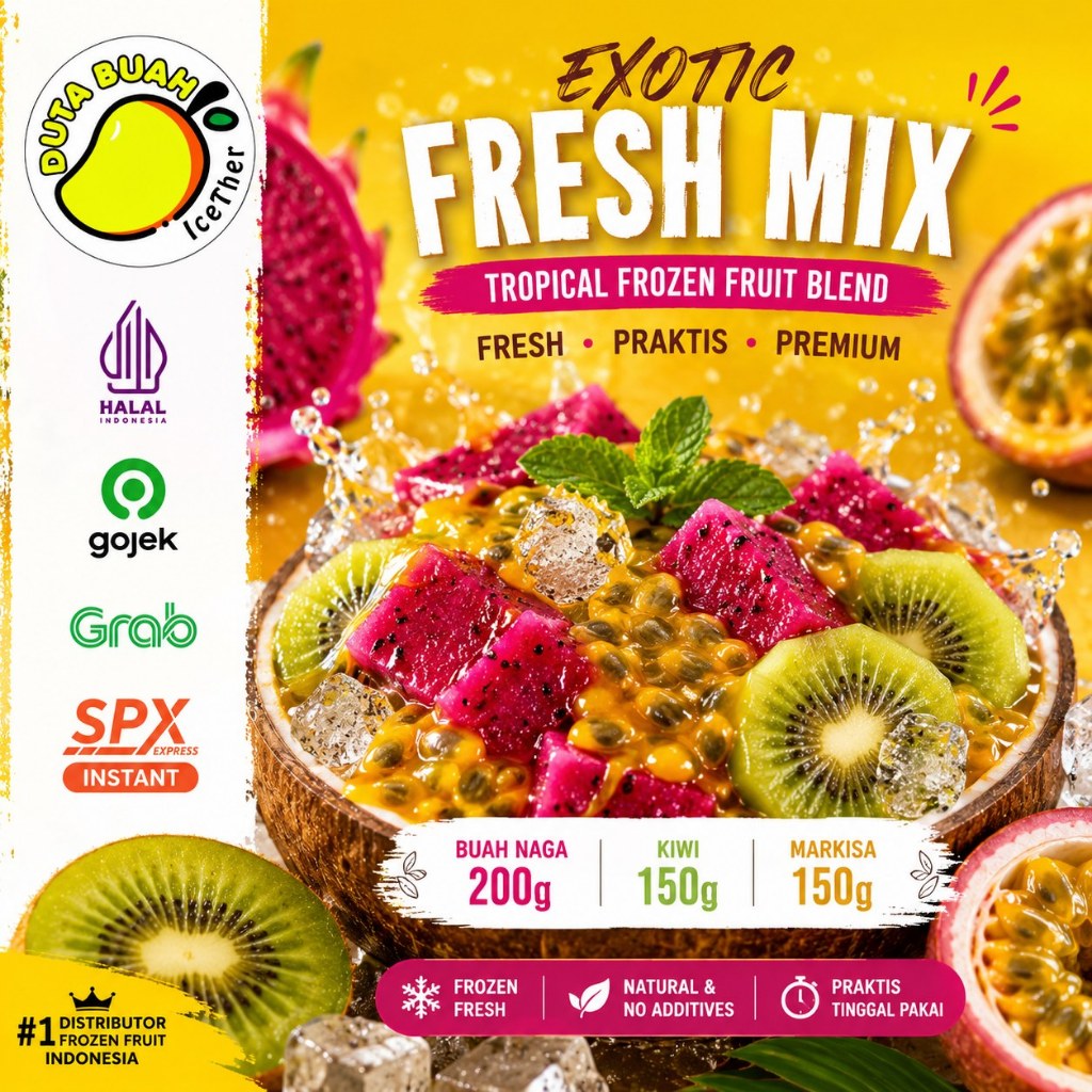 Exotic Fresh Mix Frozen Fruit – ( Buah naga 200g, Kiwi 150g, Markisa 150g ) | Duta Buah Icether Band