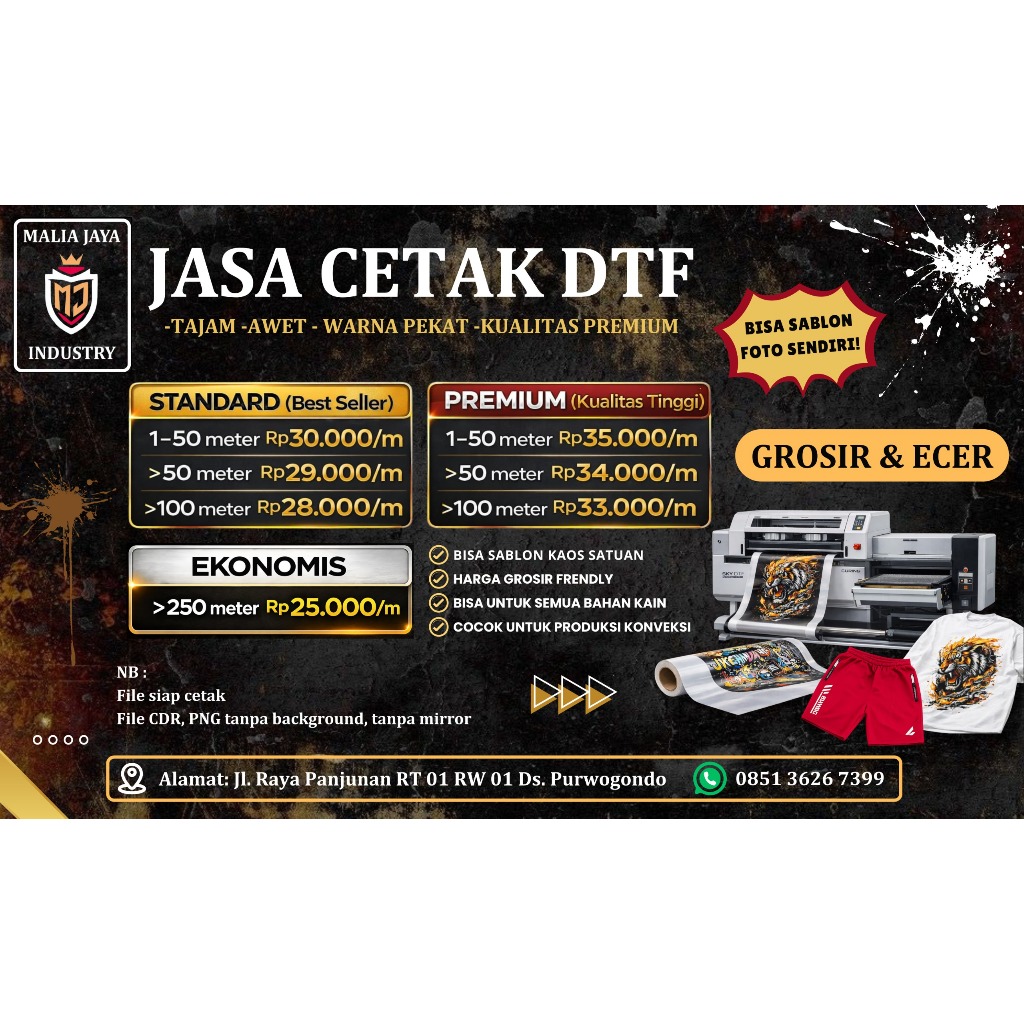 Sablon DTF Custom Meteran Full Color | Print DTF per Meter | Sablon Setrika Awet
