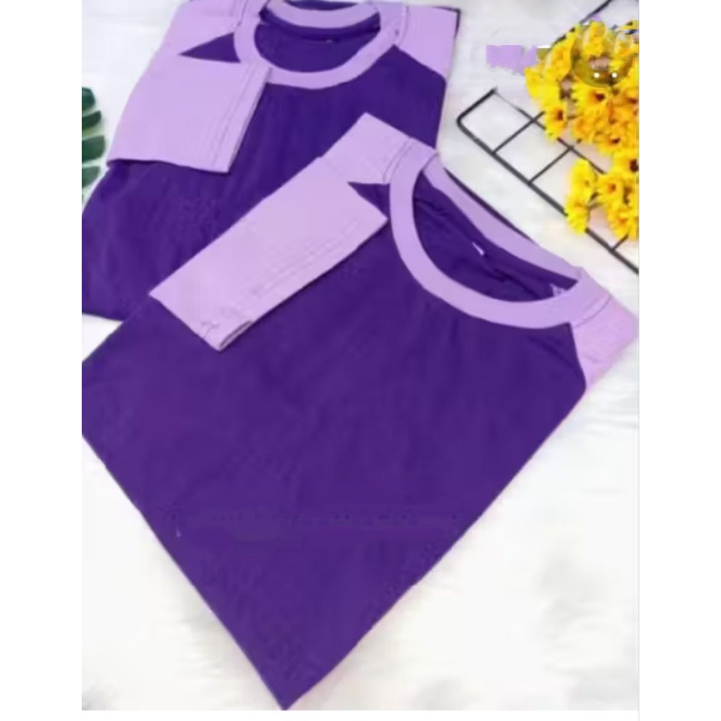 kaos reglan tangan panjang unisex warna ungu tua tangan ungu muda