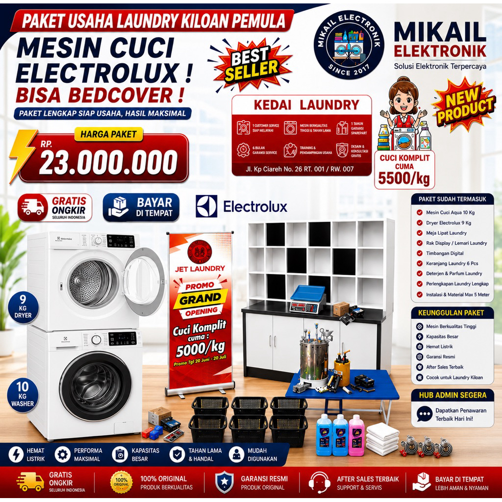 PAKET LAUNDRY KILOAN BEST SELLER MESIN CUCI FRONT LOADING ELECTROLUX 8 KG LENGKAP