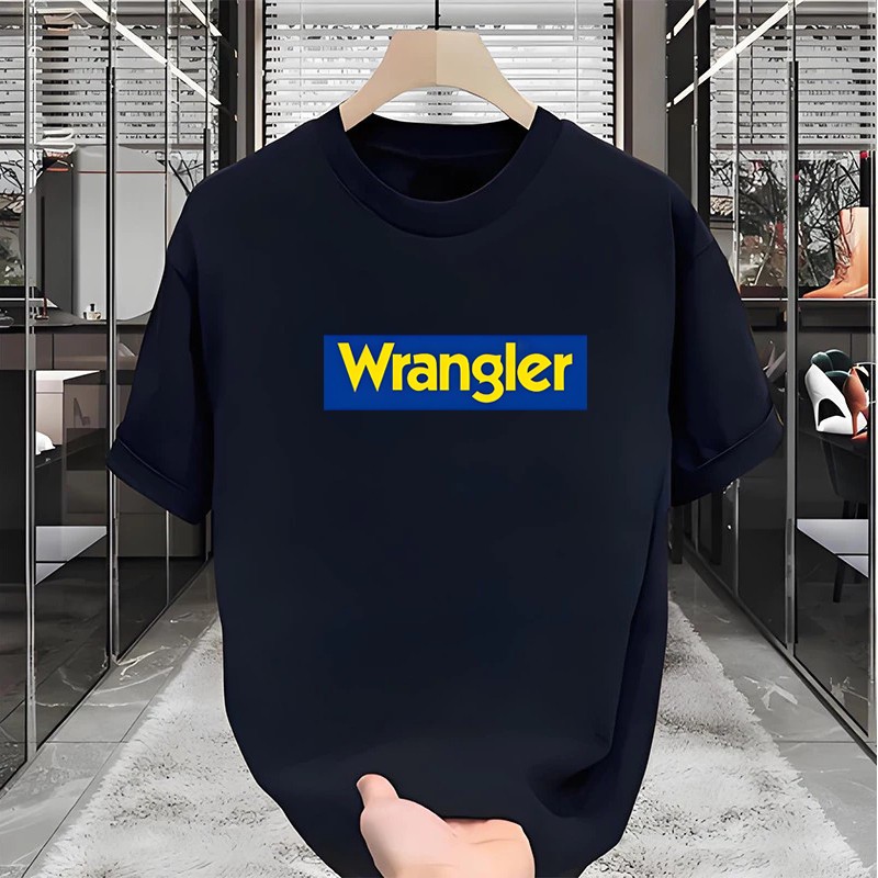 Kaos Distro Pria 100% Katun Motif Wrangler Edgy Trendy Hitam Putih