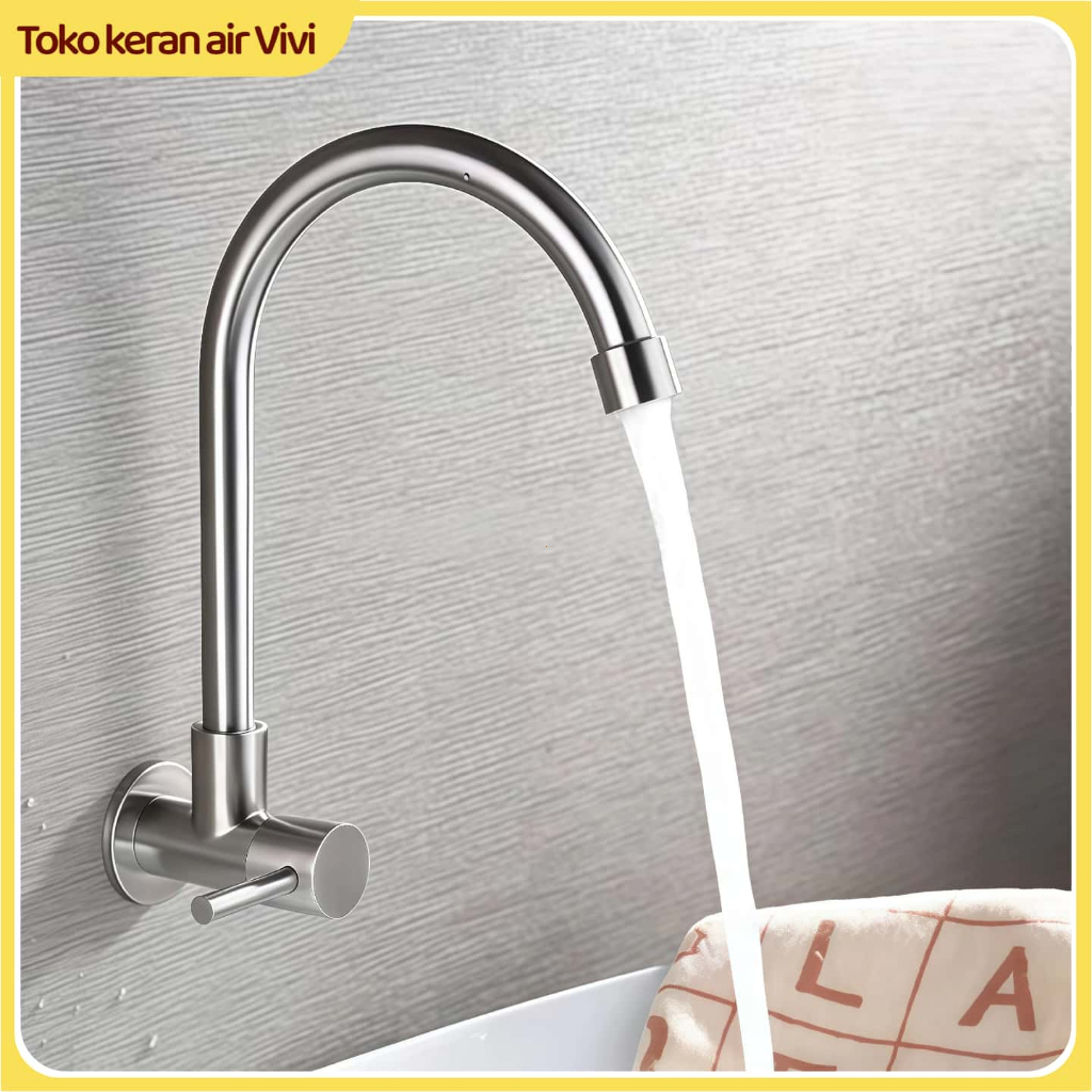 Kran leher angsa dapur SUS 304, stainless steel dilapisi krom tembaga / wastafel countertop dapur / 