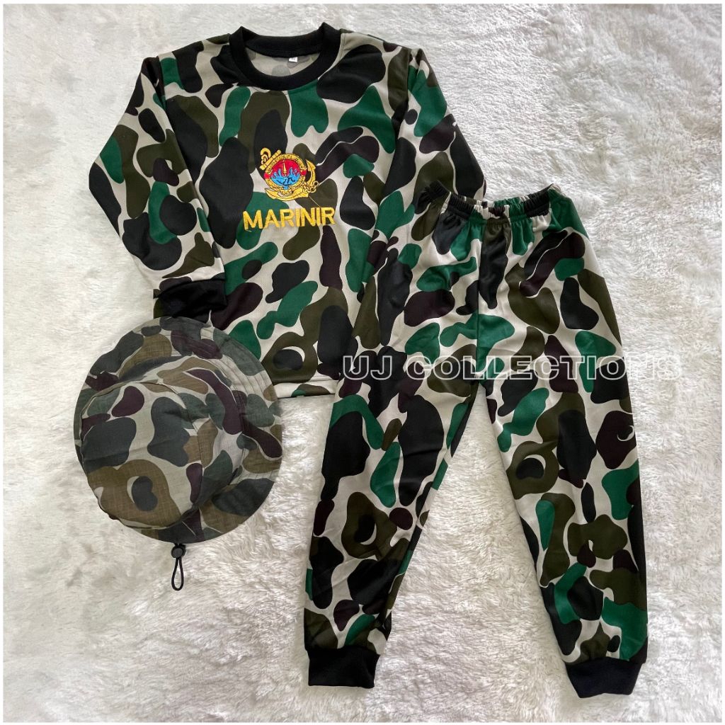 Setelan kaos anak lengan panjang loreng kko marinir free topi rimba - Baju setelan anak kids army un