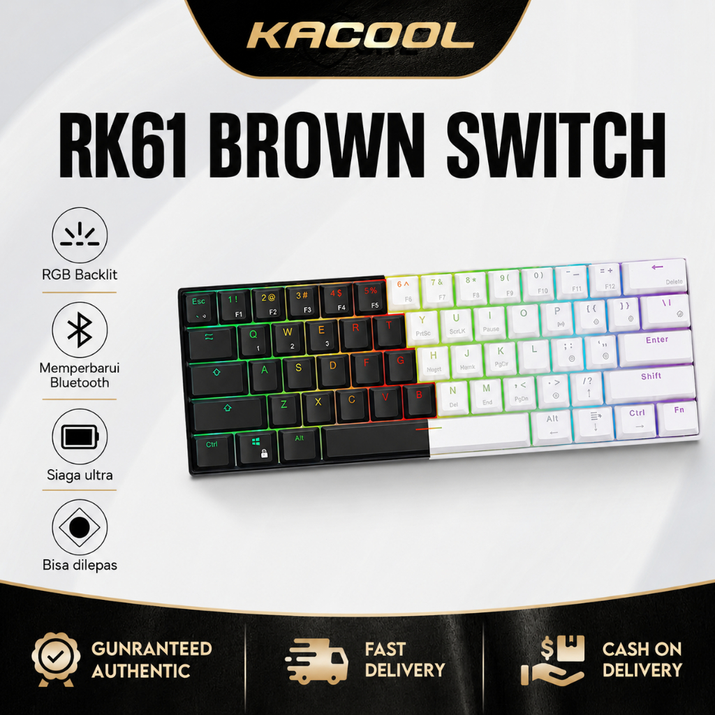 RK61 RGB Mekanik Keyboard 60% 3 Mode 61 Tombol Bluetooth Nirkabel