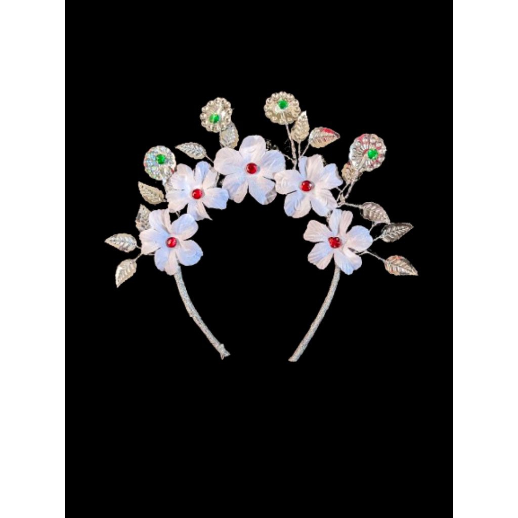 Mahkota Bando Bunga sakura Silver Anak²/Dewasa