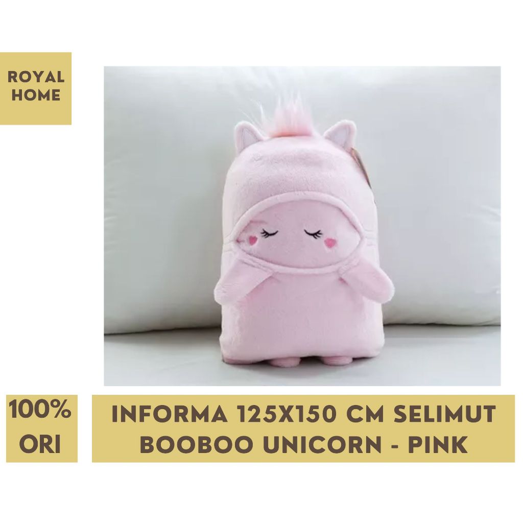 Informa 125x150Cm Selimut Boobo Unicorn Pink Blanket Poliester Selimut Kecil Lucu Bentuk Unicorn Sel