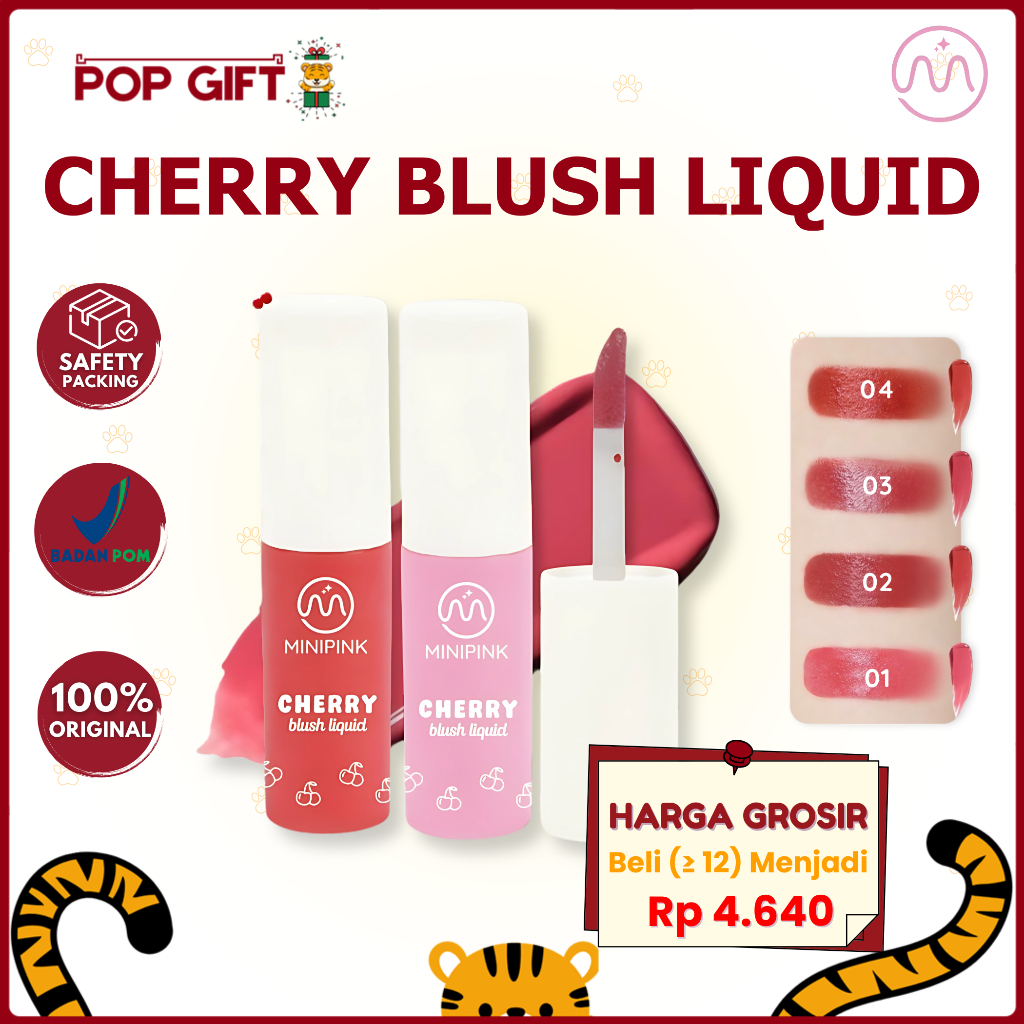 PG BPOM MINIPINK Blush Liquid 4 Warna Cherry Waterproof Blush On Cream Pigmented Long Lasting MP062