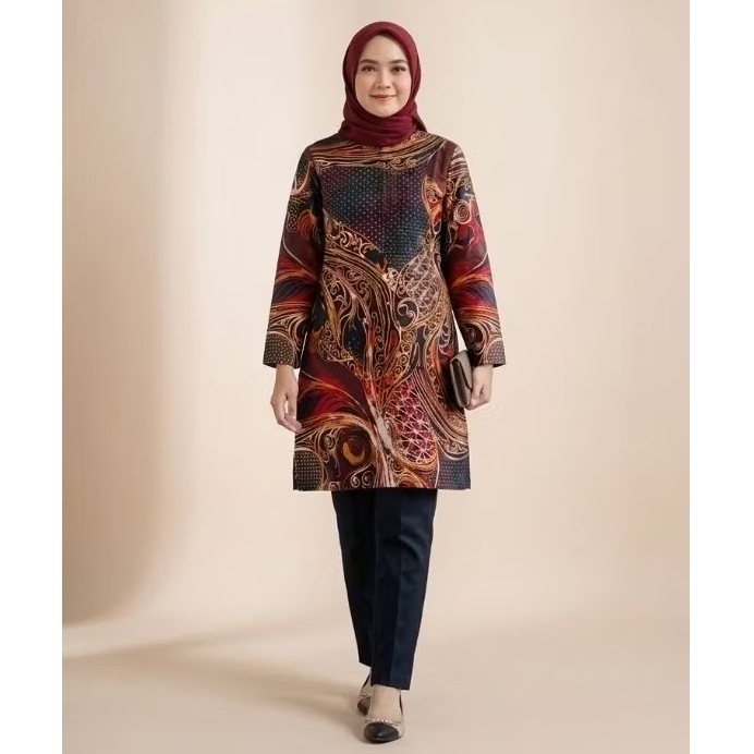 Batik Putri Wijaya-Motif ANISA Tunik Atasan wanita batik solo pakai lapisan Trikot