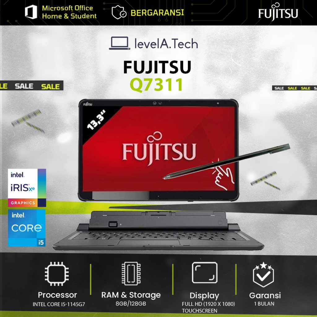 Fujitsu Q7311 | Core i5-1145G7 | RAM 8GB | SSD 128GB | Touchscreen | Include Keyboard & Stylus Pen |