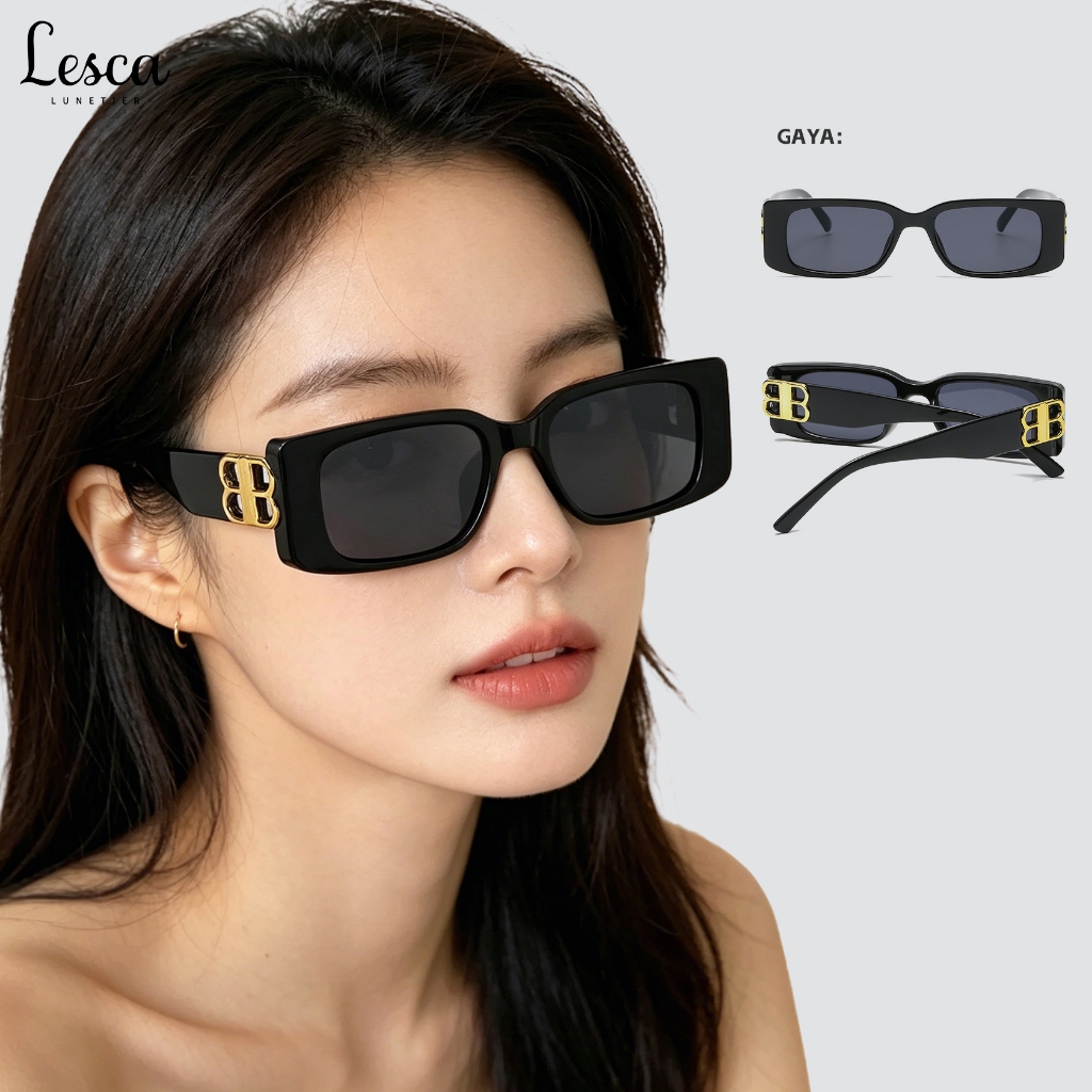 Lesca Kacamata Hitam Persegi Frame Logo BB Sunglasses Fashion Lensa Anti UV400
