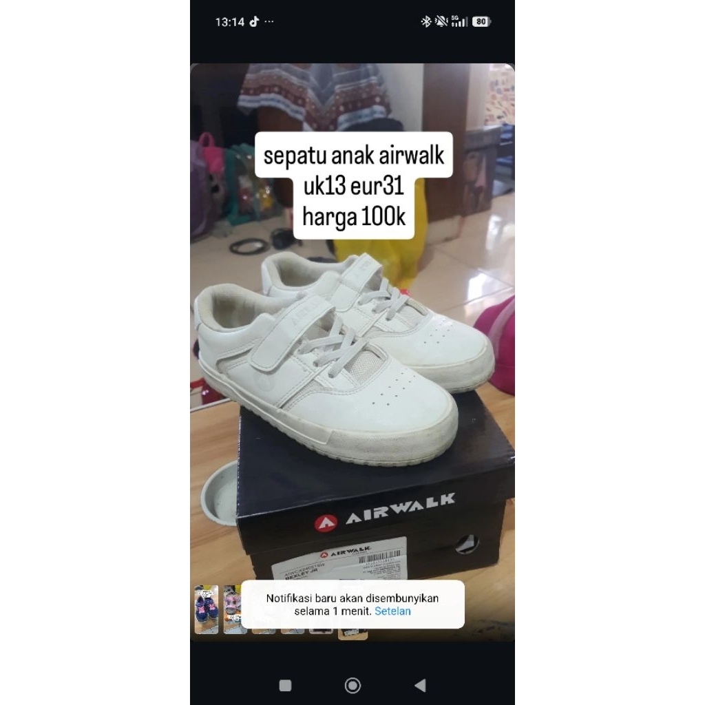 sepatu anak airwalk warna putih size uer31 ori bekas