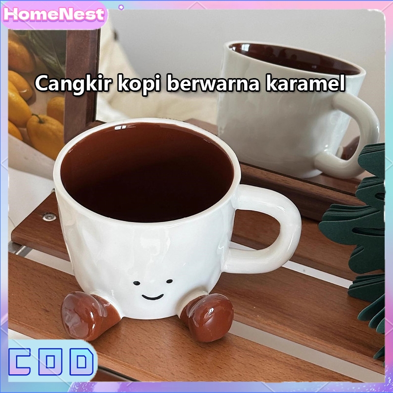 Set Gelas Kopi Matcha Lucu & Piring Keramik Pretzel - Desain Korea Estetik Viral