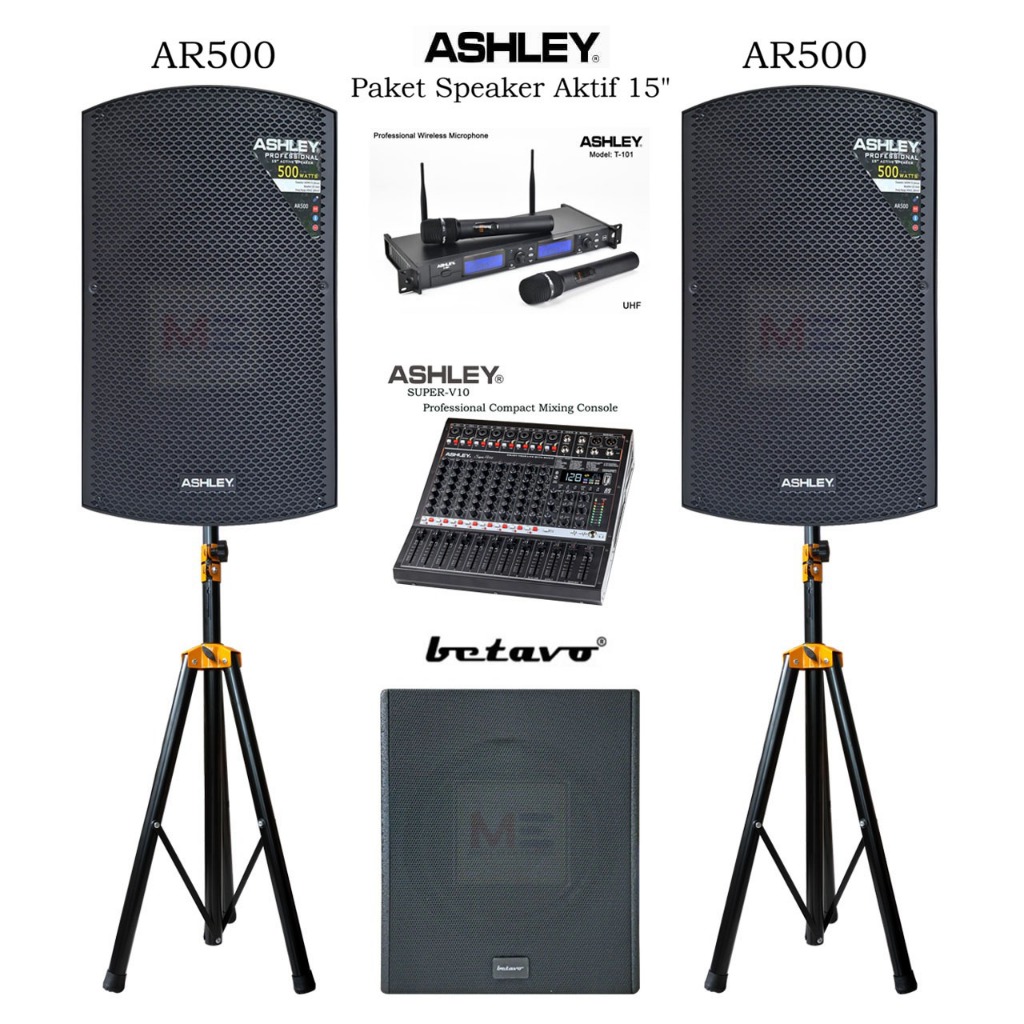 Paket Sound System Indoor Outdoor Speaker Aktif 15 Inch Ashley AR500 Subwoofer 15 Inch