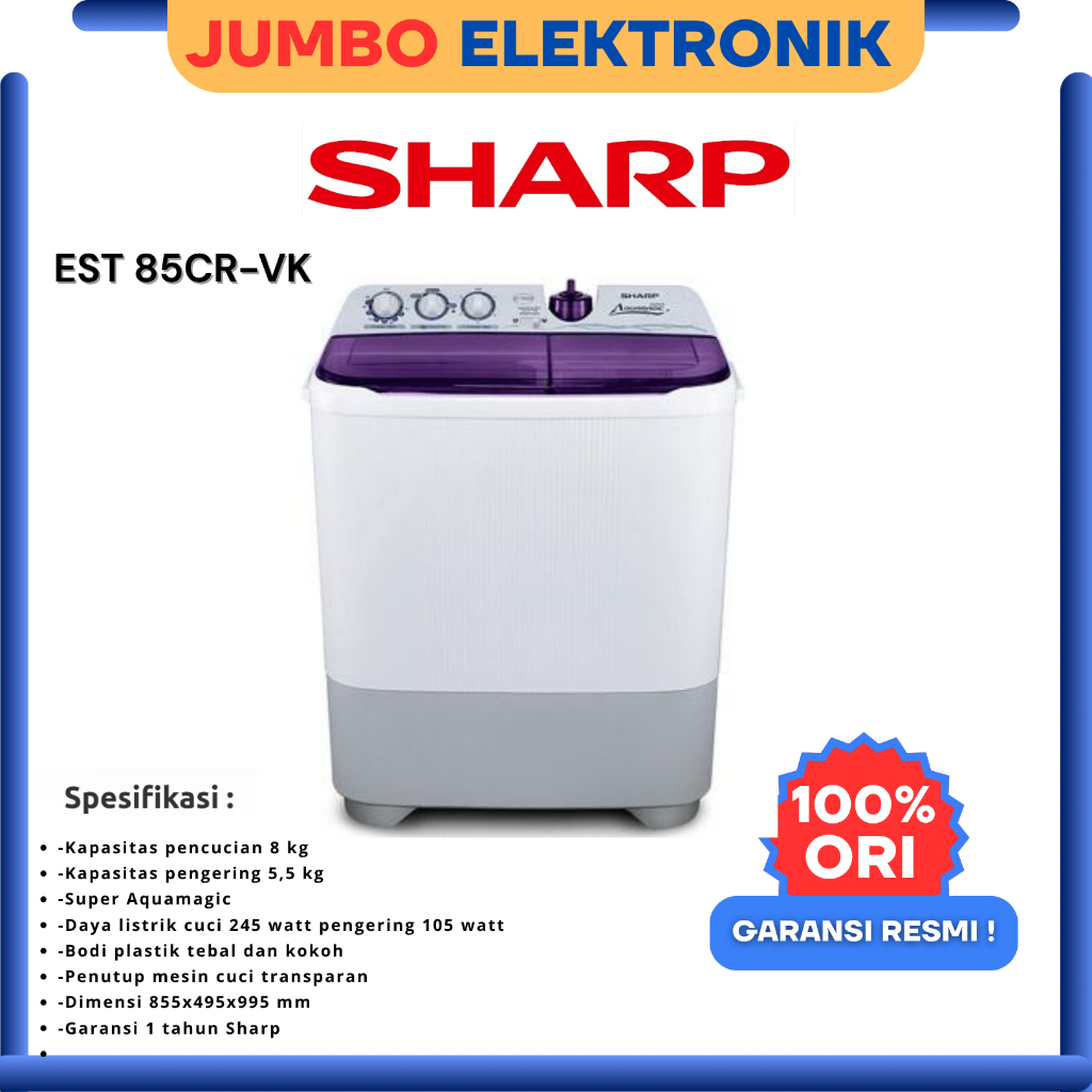 MESIN CUCI 2 Tabung SHARP ES-T85CR | MESIN CUCI SHARP ES-T95CR PK/VK/BK