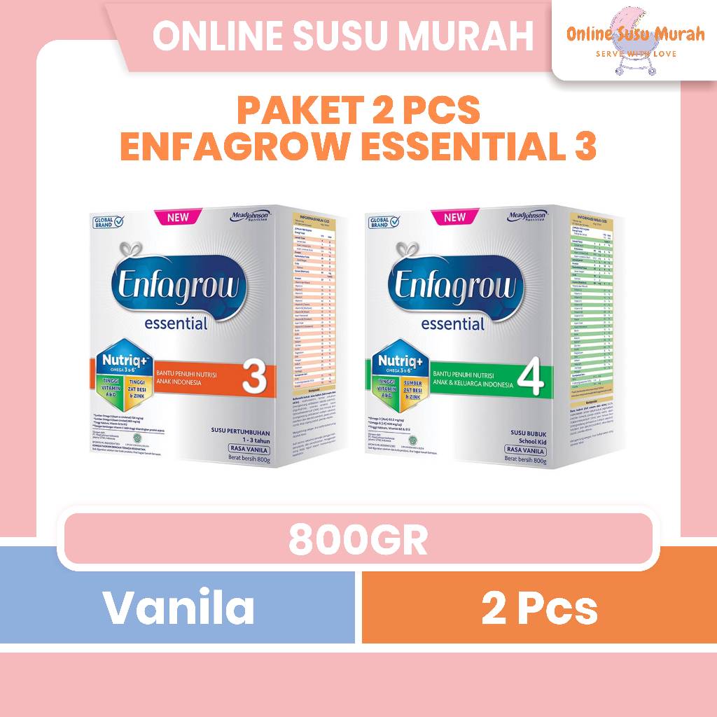 ENFAGROW ESSENTIAL 3 4 PAKET 2 KOTAK 800GR TAHAP 3 1-3 THN TAHAP 4 3 THN KE ATAS 800GR ENFAGROW SSKD