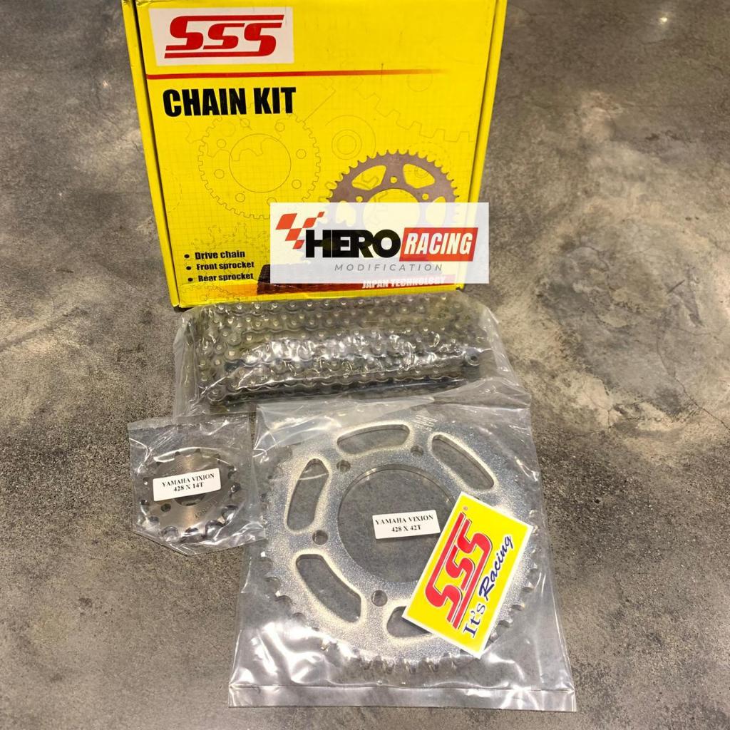 SSS GEAR SET RANTAI GIR DEPAN GER BELAKANG MOTOR R15; VIXION; MX; RX KING; JUPITER Z; CB150R STREETF