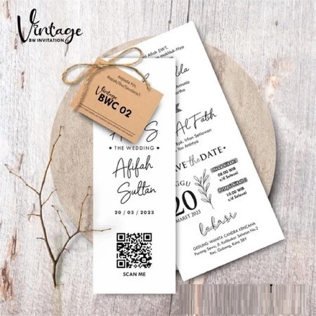 UNDANGAN PERNIKAHAN CUSTOM HANGTAG RUSTIC BW - UNDANGAN VINTAGE TALI SIMPLE MURAH