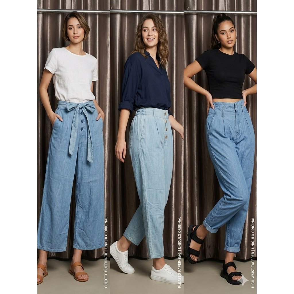 Uniqlo Denim Culotte Pants - Celana kulot Jeans wanita