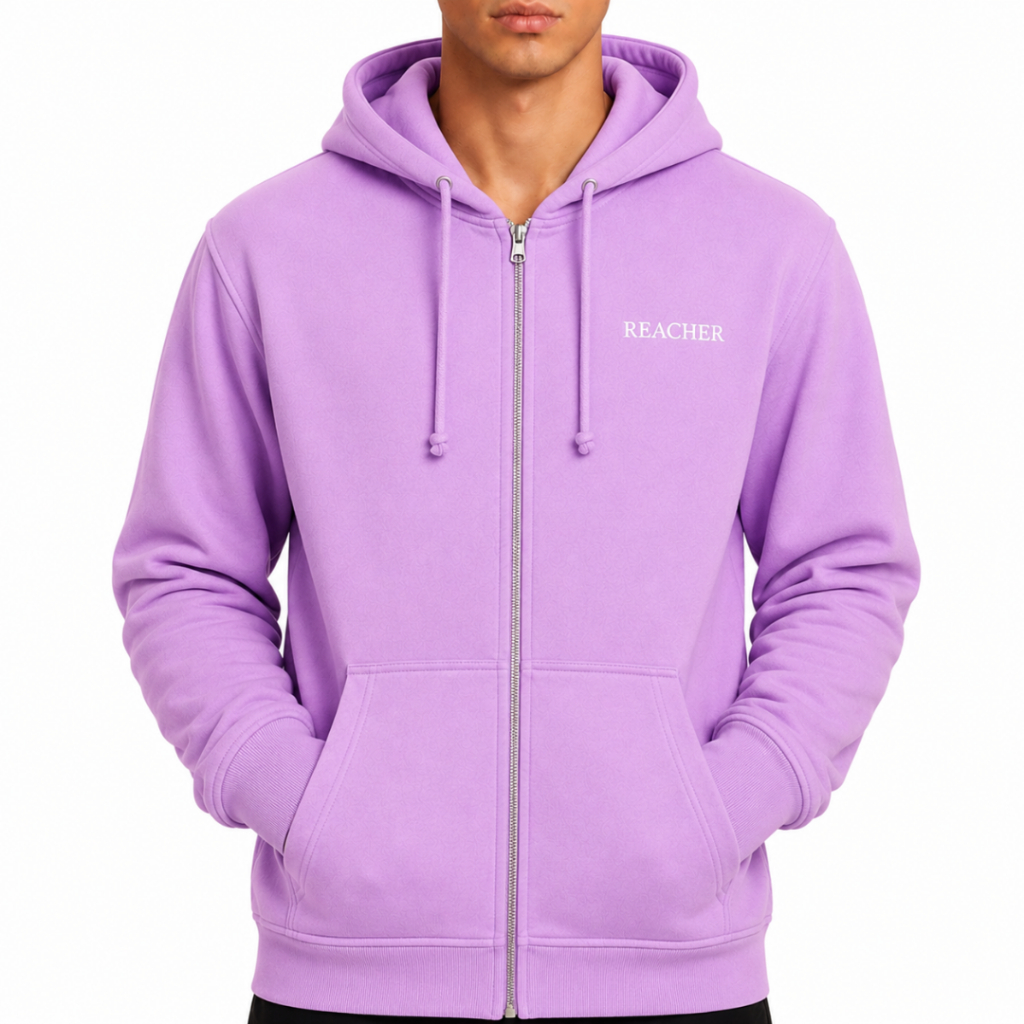 Reacher Jaket Hoodie Pria Warna Ungu Muda