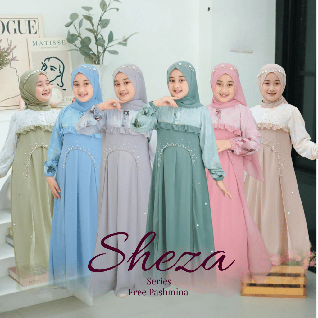 Naraya Kids – Sheza Series | Gamis Anak Prempuan Syar’i 4-12 Tahun set Pashmina Instan Bahan Babydol