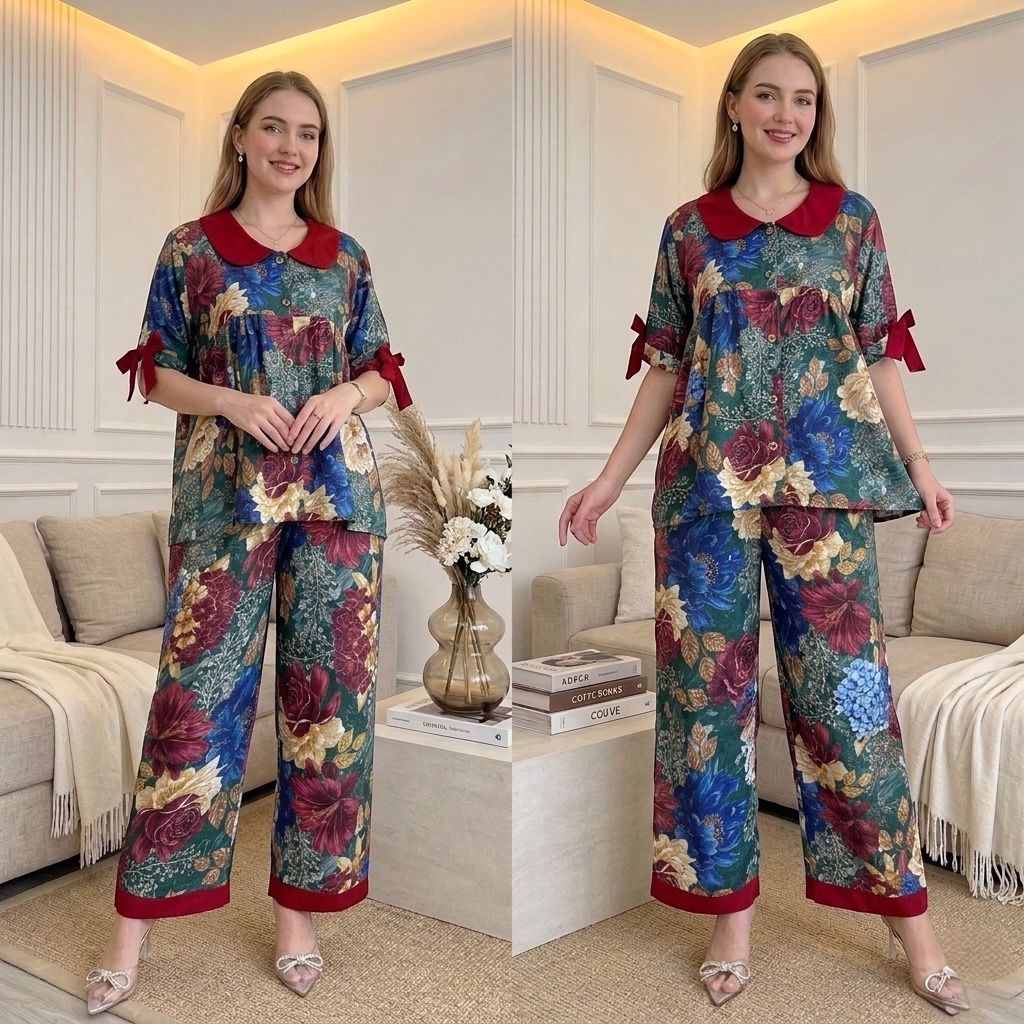 YOLLA SET RAYON LD 110CM // ONE SET RAYON PRINTING // SETELAN WANITA LENGAN PENDEK // ONE SET MOTIF 
