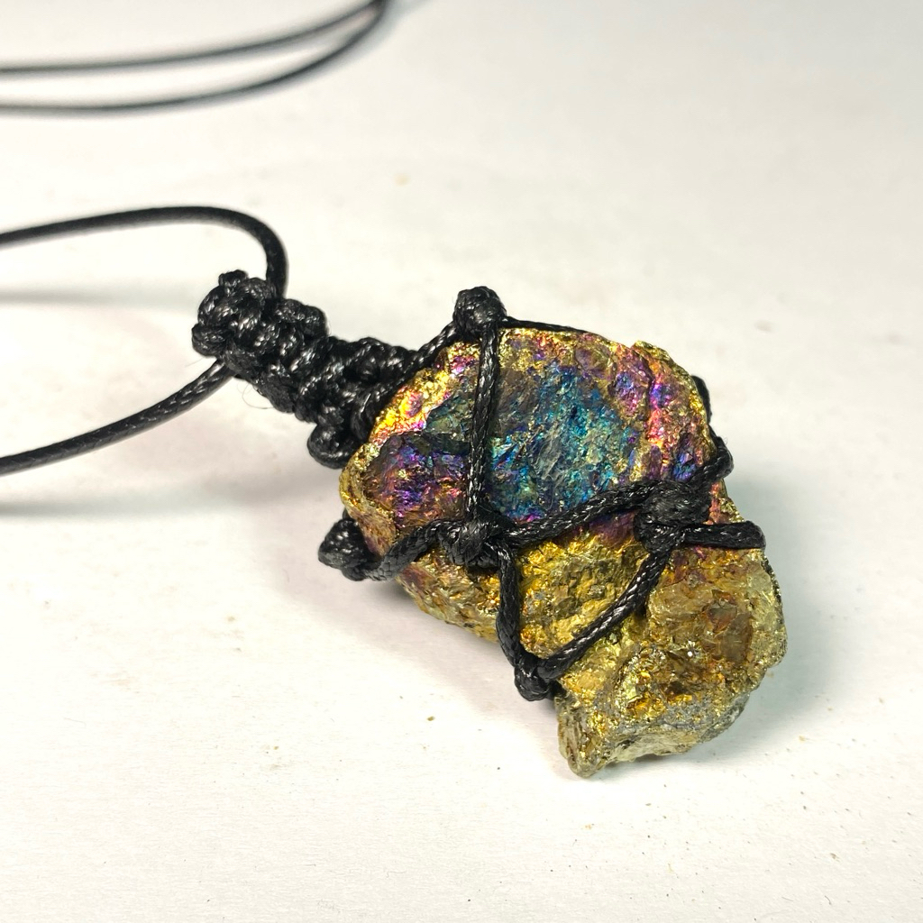 Kalung Liontin Pyrite Chalcopyrite - Natural Crystal amethyst - Amethyst dan Pyrite Liontin Mineral 