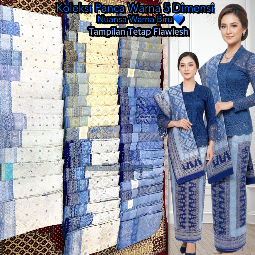 SONGKET PANCA WARNA NUANSA WARNA BIRU - ASLI TENUN TANGAN PALEMBANG ( ILHAM SONGKET)