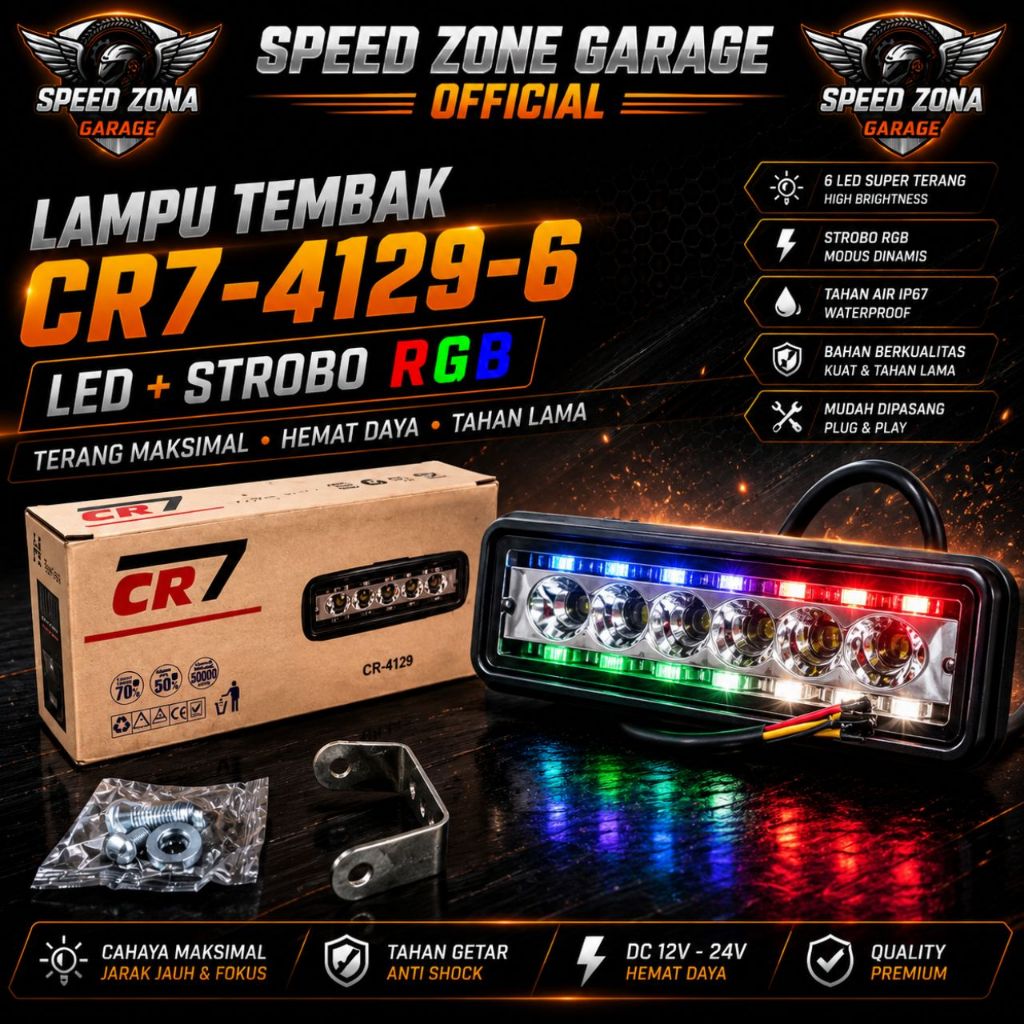 Lampu Tembak { CR7 } 4129 6 LED + Strobo RGB