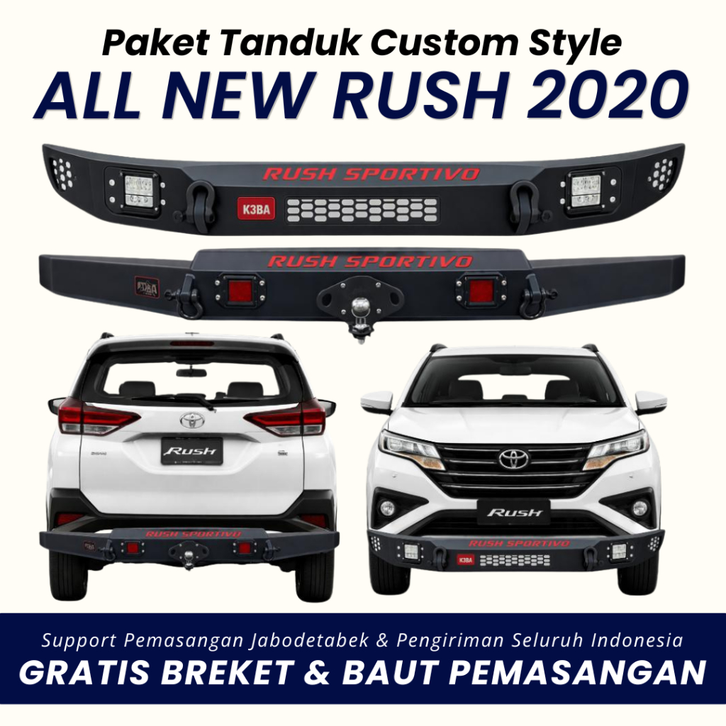 Paket tanduk depan towing belakang All New Rush 2020 custom pengaman pelindung bemper anti karat