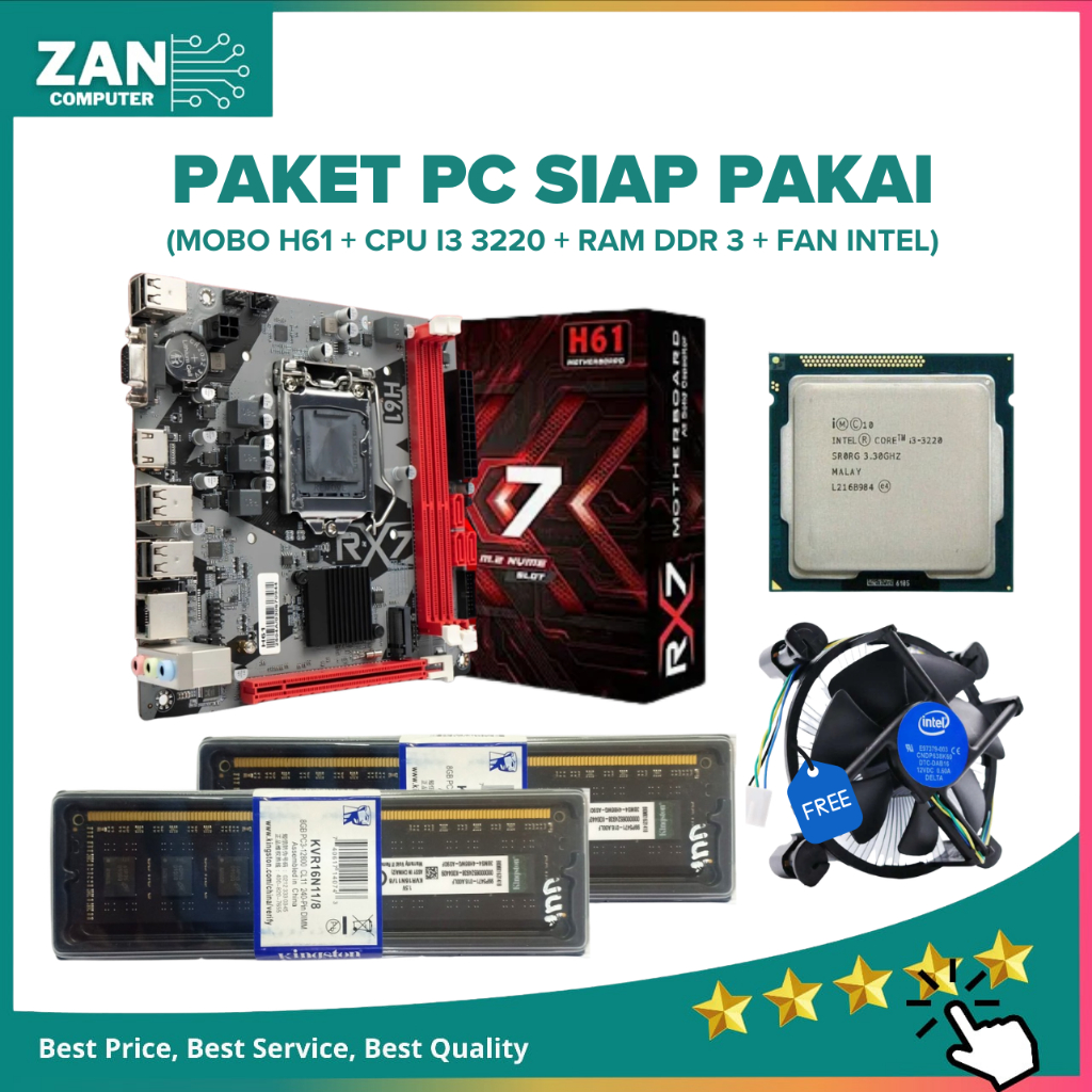 Paket Motherboard H61 RX7 Socket LGA 1155 Ram DDR3 NVME HDMI VGA Gigabit Lan / Paket Intel Core i3 3