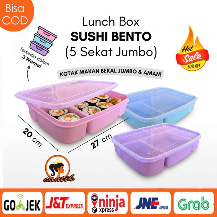 Lunch Box Sushi Bento 5 Sekat High Way Tempat Makan MBG Catering Kantoran Misting Tempat Bekal Anak 