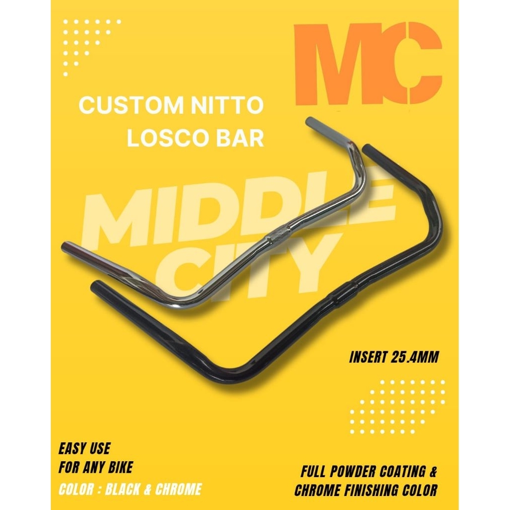 Handlebar stang sepeda model Nitto Losco Handlebar 25.4 hitam dan chrom
