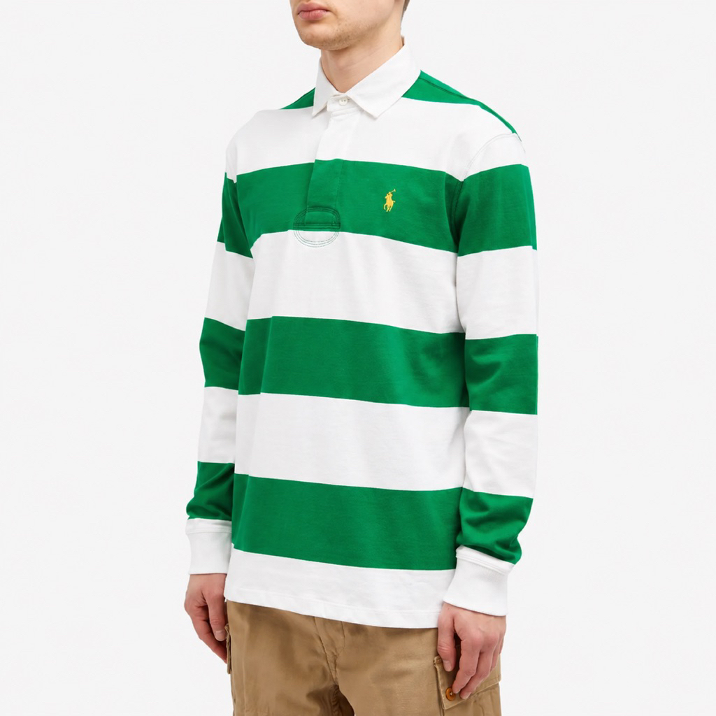 Polo Ralph Lauren Rugby Stripe Long Sleeve Polo Shirt In Green / White
