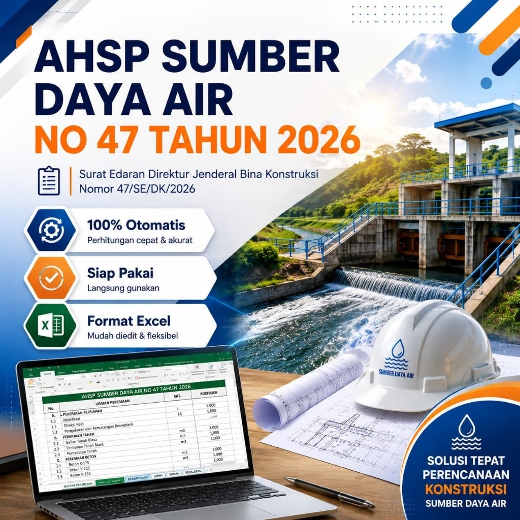 AHSP SDA 2026 Excel Sesuai SE Dirjen Bina Konstruksi No 47/SE/DK/2026 Otomatis Siap Hitung