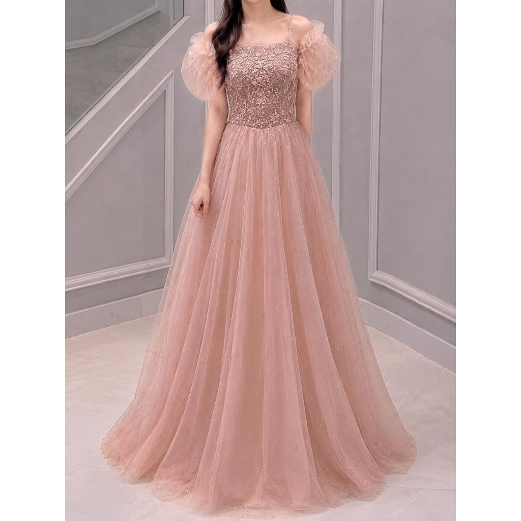 Dress Gaun Gown Prom Night Pesta Prewedding Bridesmaid Party Pink