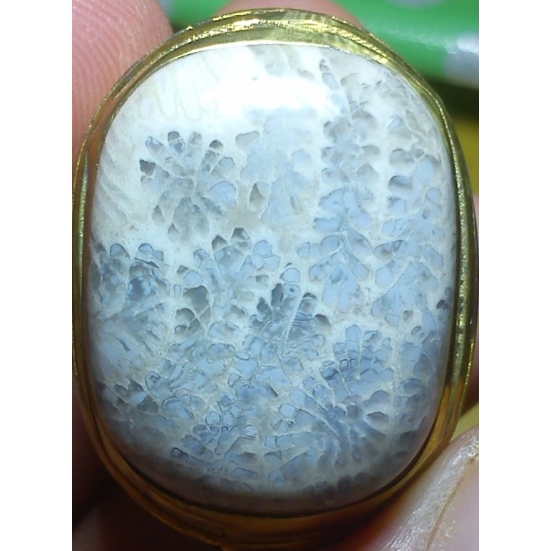 cincin akik teratai putih keabuan motif daun jalar pola 2 lafadz Allah