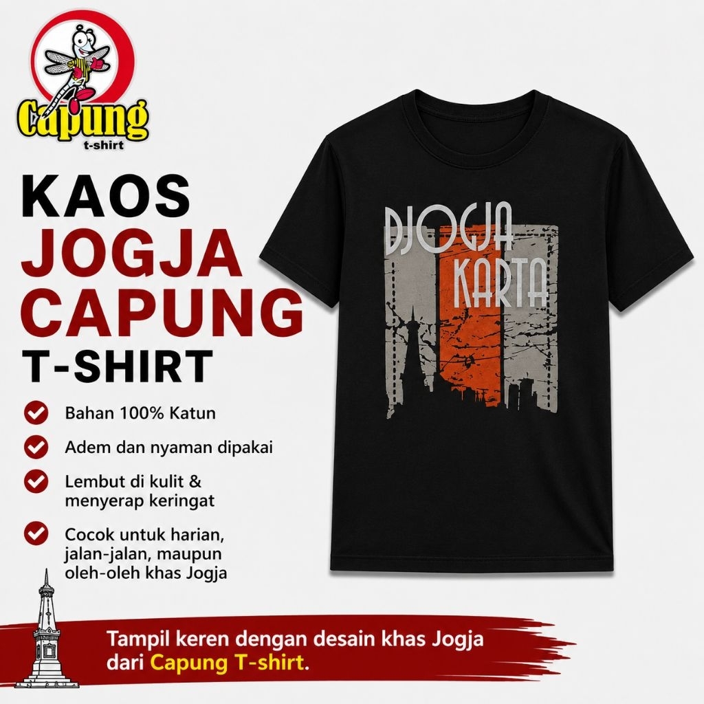 KAOS JOGJA ORIGINAL DEWASA PRIA ASLI JOGJA MEREK CAPUNG T-SHIRT KAOS JOGJA MALIOBORO ASLI OLEH OLEH 