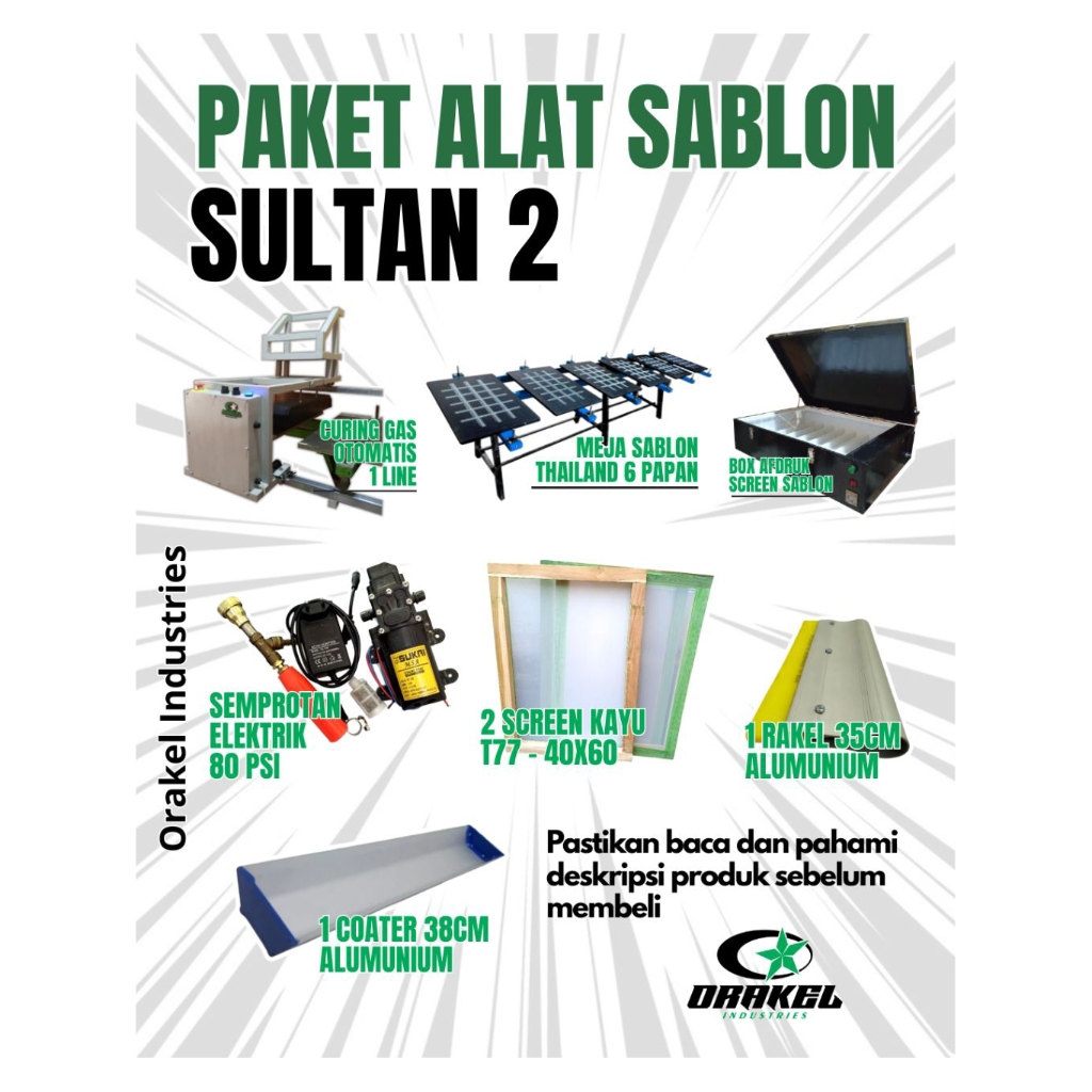 PAKET 2 SULTAN SABLON - MEJA SABLON 6 PAPAN + CURING OTOMATIS + BOX AFDRUK + SCREEN + RAKEL + COATER