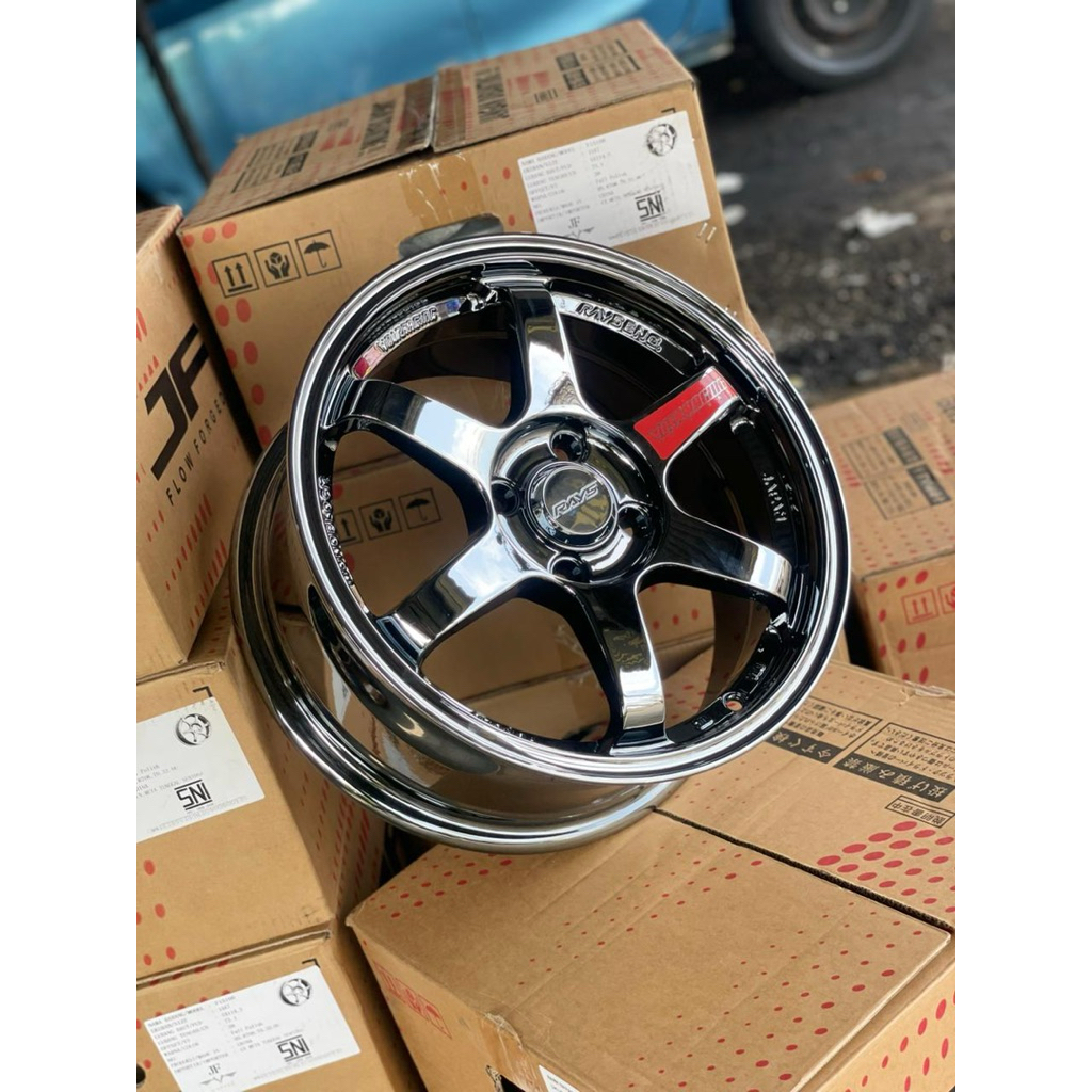 TE37 ring 15 single pcd 4x100 black crom baru
