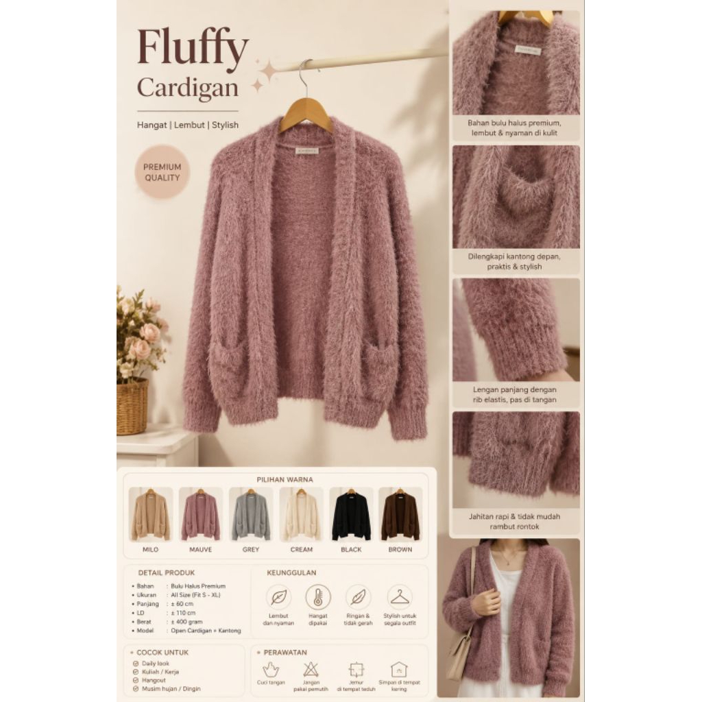 Cardigan Bulu Premium Wanita | Fluffy Cardigan Korean Style Hangat & Stylish